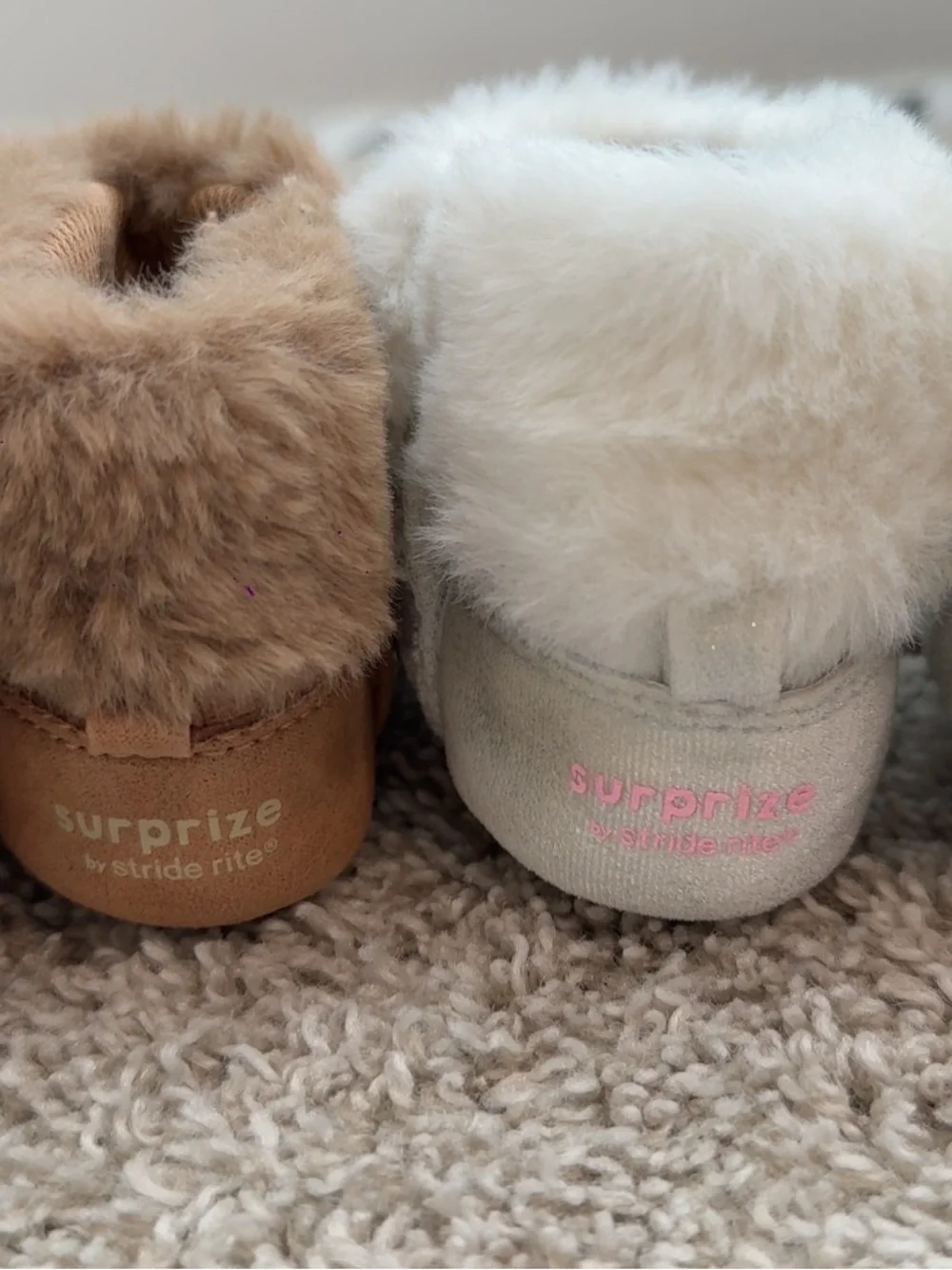 Kids Faux Fur Slip-On Booties in Brown and White by Stride Rite